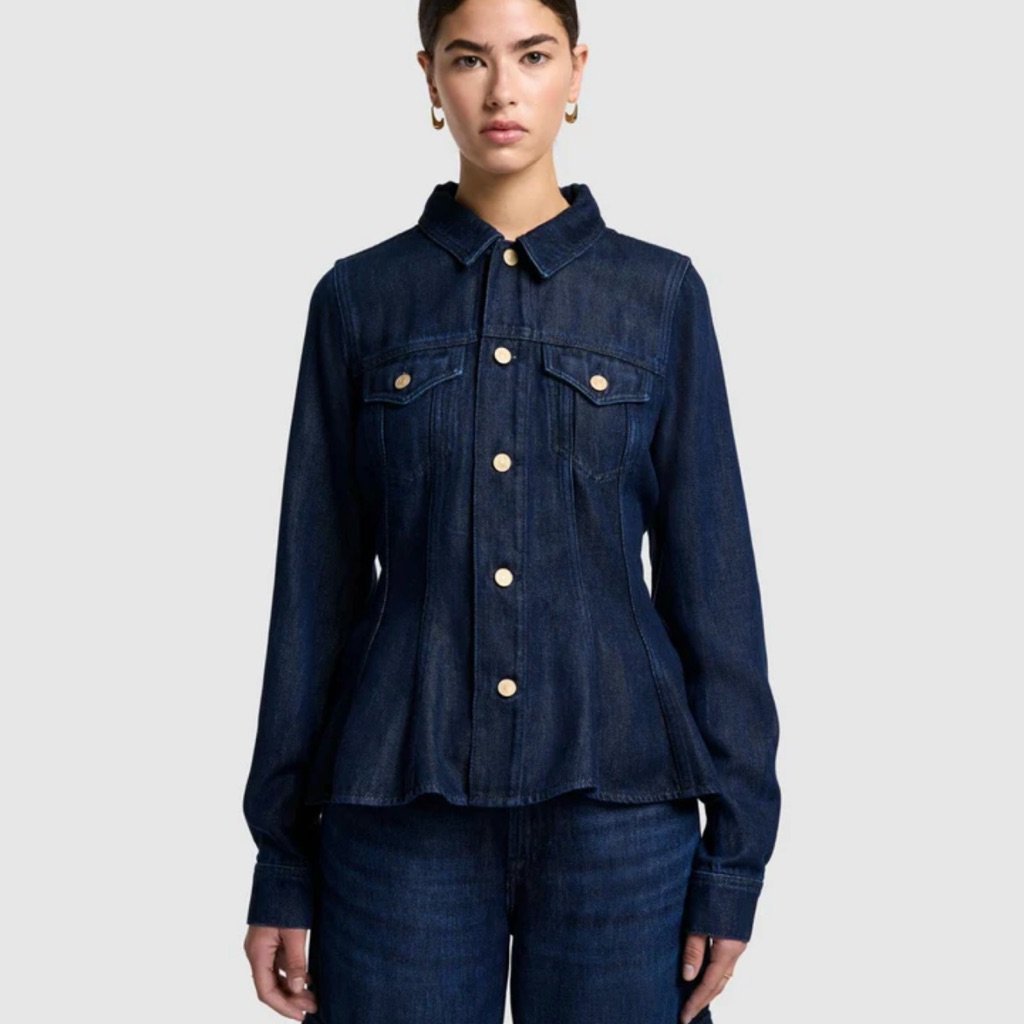 Nwt Denim Lustre Flounce Trucker Jacket In Stormy 7 For All Mankind Women Small